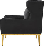 Merax Luxury Velvet Accent Chair, Modern Mid-Century Armchair for Living Room, Bedroom Reading Corner, Comfortable Tufted Single Seater Sofa Chair with Iron Legs (Black)