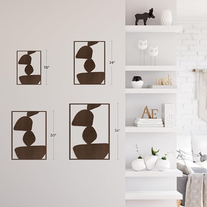 SIGNLEADER Metal Wall Art Decor Abstract Shapes Minimalist Modern Abstract Wall Sculpture Hangings Home Decoration for Living Room, Bedroom, Bathroom, Kitchen, Outdoor - 30" Bronze