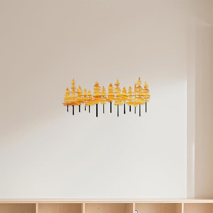 Jidecor Metal Pine Tree Wall Art Decor Nature Home Decor Cedar Trees Metal Sign Wall Decorations for Living Room, Forest Decor, Nature Lover Gift (Black Yellow)