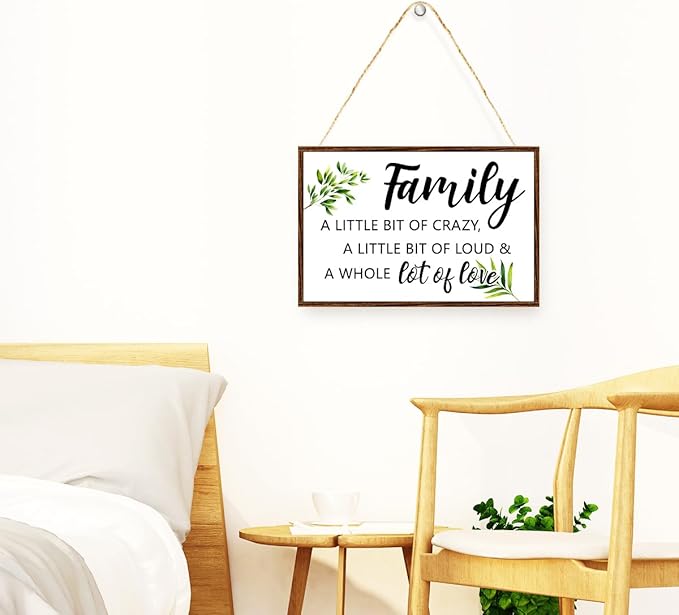 Family a Little Bit of Crazy Sign Wood Plaque Wall Decor,Rustic Family Hanging Wooden Signs Wall Pediments for Home Front Door Wall Decor