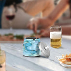 Aqua Blue Gold Marble Textures Ashtray with Lid, Outdoor Ashtrays for Patio, Stainless Steel Ashtray Odorless Smokeless for Home Office Balcony
