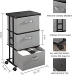 MAX Houser Dresser Tower with 3 Drawers for Bedroom, Fabric Storage Organizer Unit, Chest of Drawers with with WoodTop, Small Vertical Storage for Guest Room, Closet, Entryway, Nursery (Grey)