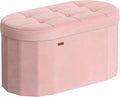 SONGMICS Mazie Collection - Folding Ottoman with Storage, Oval Storage Ottoman Bench, for Living Room, Bedroom, Velvet Fabric, 15 x 30 x 15 Inches, Jelly Pink ULSF267SA01