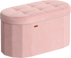 SONGMICS Mazie Collection - Folding Ottoman with Storage, Oval Storage Ottoman Bench, for Living Room, Bedroom, Velvet Fabric, 15 x 30 x 15 Inches, Jelly Pink ULSF267SA01