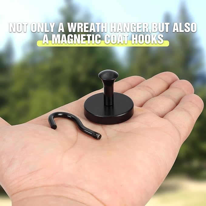 Neosmuk Magnetic Coat Hook,130lb+ Strong Extra Heavy Duty Magnet Hooks,Magnetic Wreath Hanger/Holder for Metal Doors,Purse,Towel,Stocking,Cruise Cabin,Black,4 Pack