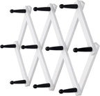 Dseap Accordian Wall Hanger: 16” High Wooden Wall Expandable Coat Rack, Hat Rack Holder, Accordion Hook for Baseball Caps, Coats, Mugs, 10 Peg Hooks, White & Black