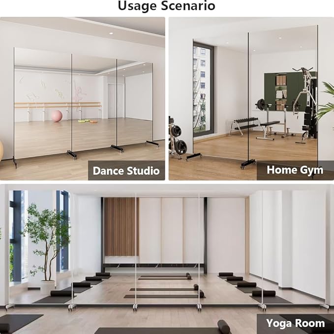brisafe Full Length Mirror with Wheels, 79" x 44", White, Nano Film Surface Without Glass, shatterproof, Safe, Lightweight, only 16lbs Easy to Move and Install, for Home Gym, Dance & Yoga Studios.
