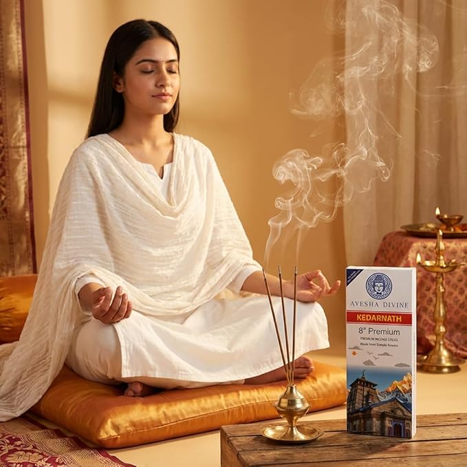 Premium Incense Sticks, 8 Inch, Made from Temple Flowers, Includes Incense Burner Stand, Kedarnath Scent, 80 Count, Palo Santo and White Sage Blend, Home Meditation Aromatherapy