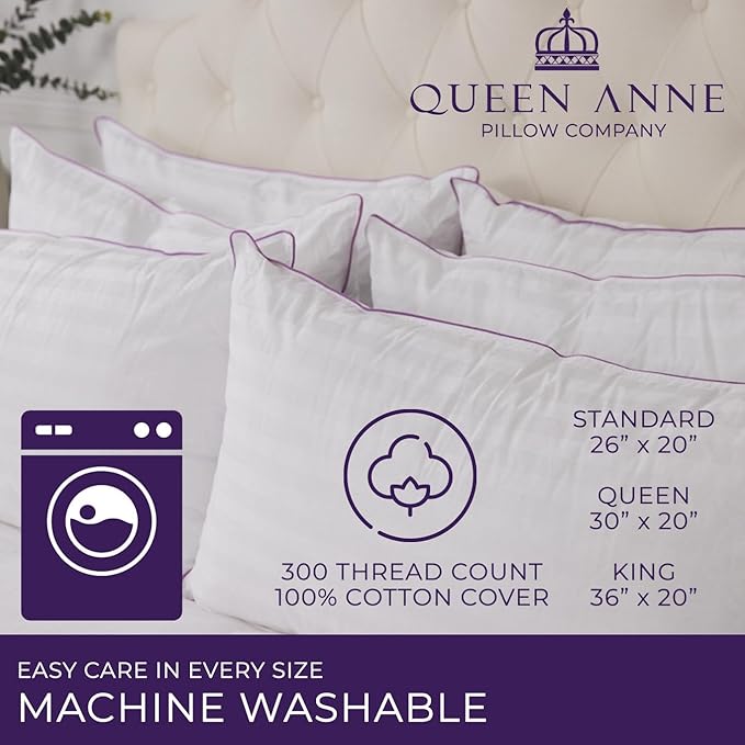 Queen Anne Hotel Collection Pillows – Luxury Down Alternative Bed Pillows (2-Pack, King Soft) – Ultimate Comfort, Hypoallergenic, Made in The USA