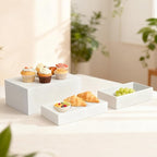 3Pcs White Buffet Risers 10" 12" 14" Acrylic Food Risers Display Stands Catering Supplies Buffet Display with Hollow Bottom