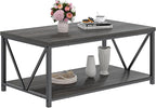 FOLUBAN Coffee Table with Storage, Modern Small Center Tables for Small Spaces, Rustic Wood and Metal Cocktail Table for Living Room, 39.3 Inch Dark Gray