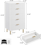GarveeHome Fluted 5 Drawer Dresser for Bedroom, 48 in Tall Modern Chest of Drawers with Deep Drawers and Wide Top, Wooden Dresser Organizer for Living Room, Hallway, Kids Room, White