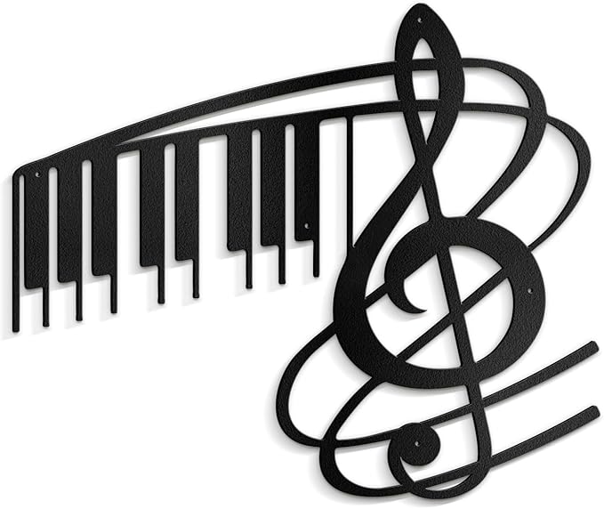 SIGNLEADER Metal Wall Art Music Note Decor - Treble Clef with Piano Key Modern Abstract Wall Sculpture Hanging Home Decoration for Living Room, Bedroom, Bathroom, Kitchen, Studio, Outdoor - 18" Black