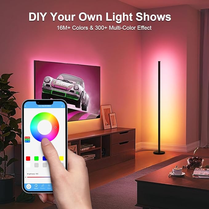 63″H RGB Floor Lamp, LED Corner Lamp,16 Million DIY Colors, 68+ Scenes, Music Sync, App & Remote Control (2 Pack)