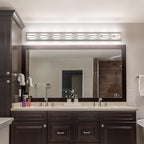 SOLFART Bathroom Light Fixtures Brushed Nickel Vanity Lights for Bathroom Above Mirror, 8 Light Led Lighting Fixture, Nickel Vanity Light, 61 Inch Vanity Light Over Mirror
