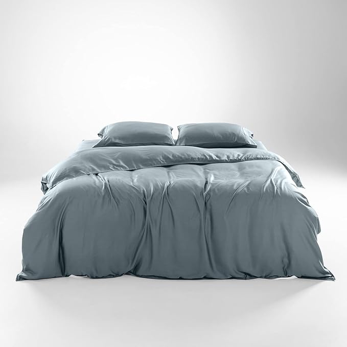Olive + Crate Tencel Eucalyptus Cooling Duvet Cover Set, Hypoallergenic, Lyocell Tencel Duvet Cover, Temperature Regulating with Hidden Button Closure & Corner Ties - California King [Basalt Blue]