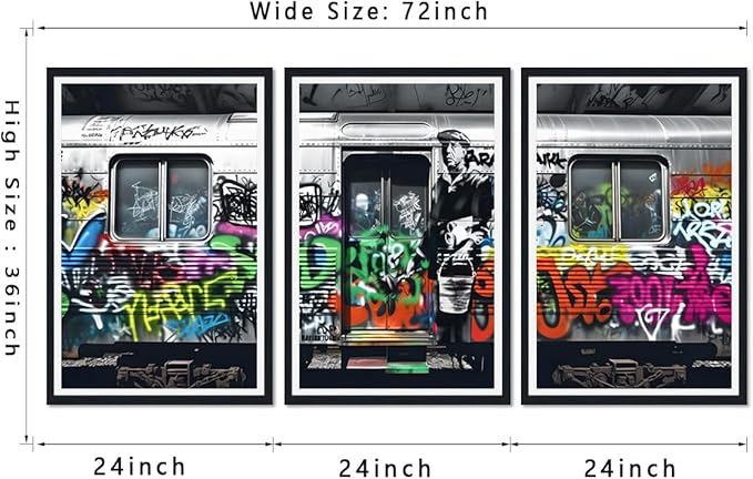 Novatique Banksy Graffiti Wall Art Street Wall Art Colorful Graffiti Art Painting Canvas Print for Teenager Room Office Decoration,24" x 36" x 3pcs