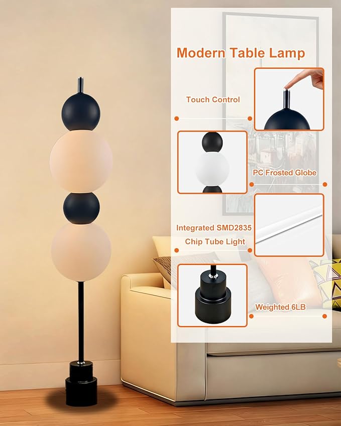 Lightdot Black Globe Floor Lamp with 3 Color Temperatures LED Bulbs Included,Dimmable Floor Lamps with Touch Switch,Unique Modern Standing Tall Lamp for Bedroom Living Room/Sofa Beside/Corner Decor