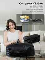 Vacuum Bags for Travel, 180° Open Zipper, IP67 Waterproof, Reusable Space Saver Compression Bags for Backpack, Suitcase(1 Pack, No Pump)