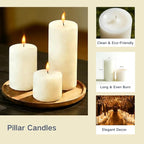 12 Pcs Ivory Pillar Candles Bulk Set, 3 Different Lengths 3 x 3/6/8 Inch (4 Each), Dripless Unscented Smokeless,Hurricane Candles,Gives You a Better Atmosphere When Organizing an Event Party.