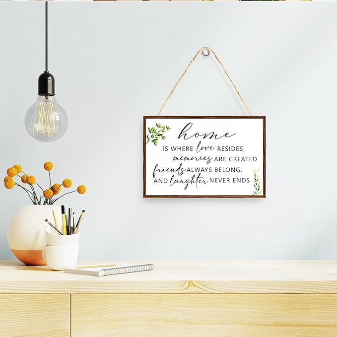 Home is Where Love Resides Sign Wood Plaque Wall Decor,Rustic Family Wooden Hanging Sign Wall Pediments for Home House Front Door Wall Decor