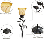72” Flower Farmhouse Floor Lamp for Living Room, Unique Rustic Leaf Tall Standing Lamp with Amber Glass Shade and Traditional Foot Switch for Bedroom, Corner, Office, Bulb Included (Bronze)