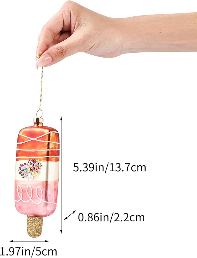 Pink Christmas Tree Ornaments 2025 - Fruit Ice Cream 3D Glass Blown Hanging Christmas Decorations, Fun Mini Ornaments for Xmas Tree Home Outdoor Centerpiece