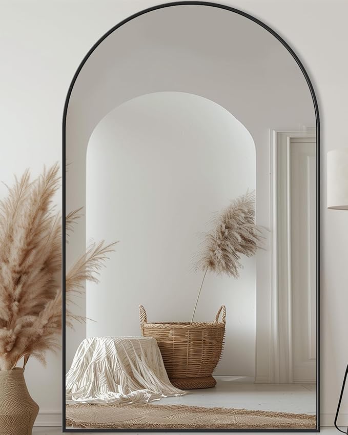 Antok Full Length Mirror, 76"x44" Floor Mirror, Arched Floor Standing Freestanding Arch Full Body Mirrors with Stand for Bedroom, Hanging Mounted for Living Room Cloakroom,Black