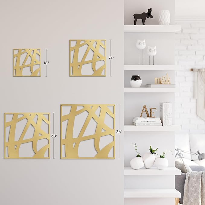SIGNLEADER Metal Wall Art Decor Mid Century Abstract Lines Minimalist Modern Abstract Wall Sculpture Hangings Home Decoration for Living Room, Bedroom, Bathroom, Kitchen, Outdoor - 30" Gold