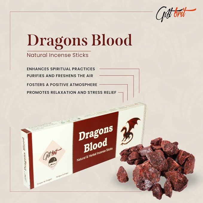Giftbrit Dragons Blood Natural & Herbal Incense Sticks 100 Sticks with Incense Holder for Meditation, Yoga, Church, Relaxation, Healing and Positivity