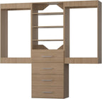 Modular Closet Organizer, 60" Wide, Hanging & Drawers, Wood Tower for Walk-In Closets, Wall-Mounted Wardrobe Organizer