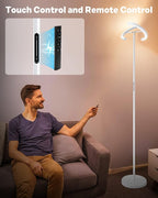 White Floor Lamp, Modern Stepless Dimmable Standing Lamp 3000-6000K, 20W LED Rotatable Reading Tall Lamp, Touch & Remote Control Uplighter Floor Lamps for Living Room Bedroom Office