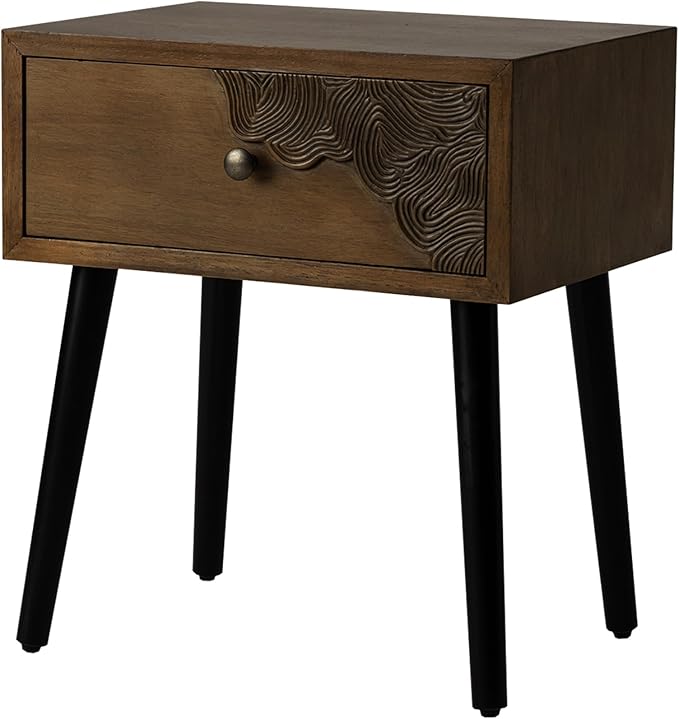 COSIEST Nightstand with Storage Drawer, Mid Century Modern Nightstand, Accent Side Table, Vintage Wood Luxury Night Stand Small Wood End Table for Bedroom, Living Room, Walnut