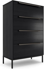 tinge Lira Premium Fabric Dresser - Solid Wooden Frame, 4 Spacious Sag-Proof Drawers with Sleek Metal Handles - Sleek & Durable Storage Solution for Your Home (Black)