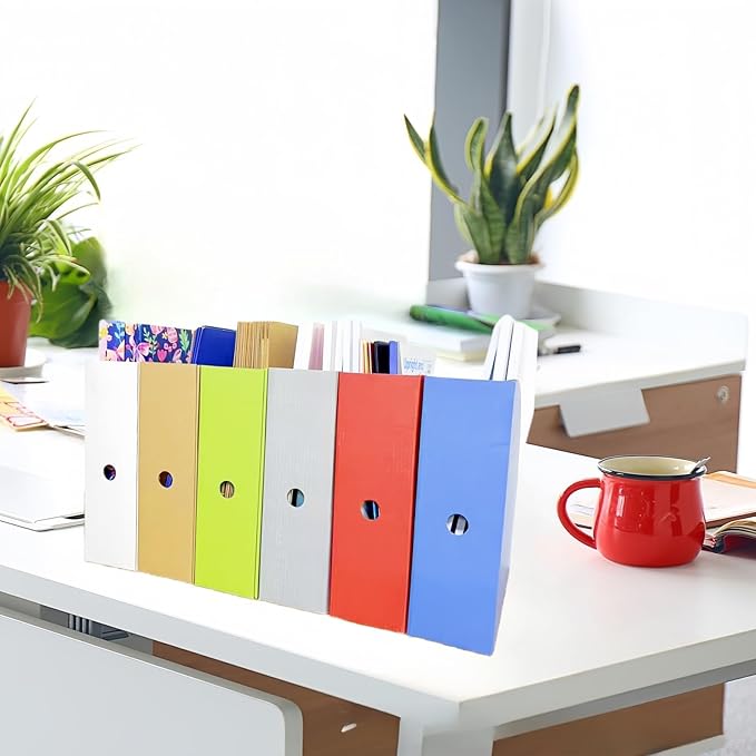 Magazine Holders for Shelves, Magazine Organizer for Desk, Set of 6, Multicolor, Elegant Supplies, Bookends & Vertical Magazine file Holder, Magazines, Reports, File Folders