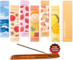 Folkulture Incense Sticks with Holder (120 Sticks) | Set of 6 Fruit Incense Sticks for Mood, Stress Relief | No Charcoal, Organic, Non Toxic, 45 Mins,Long Burning Mango, Pineapple, Insence-Sticks