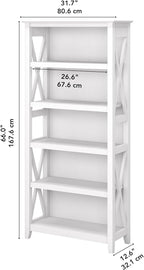 Bush Home Tall 5 Shelf Bookcase for Living Room or Home Office, Large Bookshelf, Modern Farmhouse Style, Key West Collection, Pure White Oak