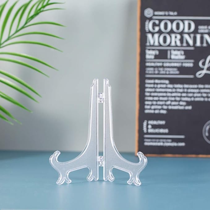 Artliving 6 Inch Clear Plastic Easels or Stand/Plate Holders to Display Pictures or Other Items at Weddings, Home Decoration, Birthdays, Tables (12 Pack)