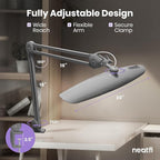 Neatfi XL Nail Desk Lamp with Clamp, 2200 Lumens, 20-Inch Wide Head, Dimmable 4 Levels, 6500K, LED Task Light for Manicure Table, Crafts, Workbench, Office (Non-CCT, Silver)