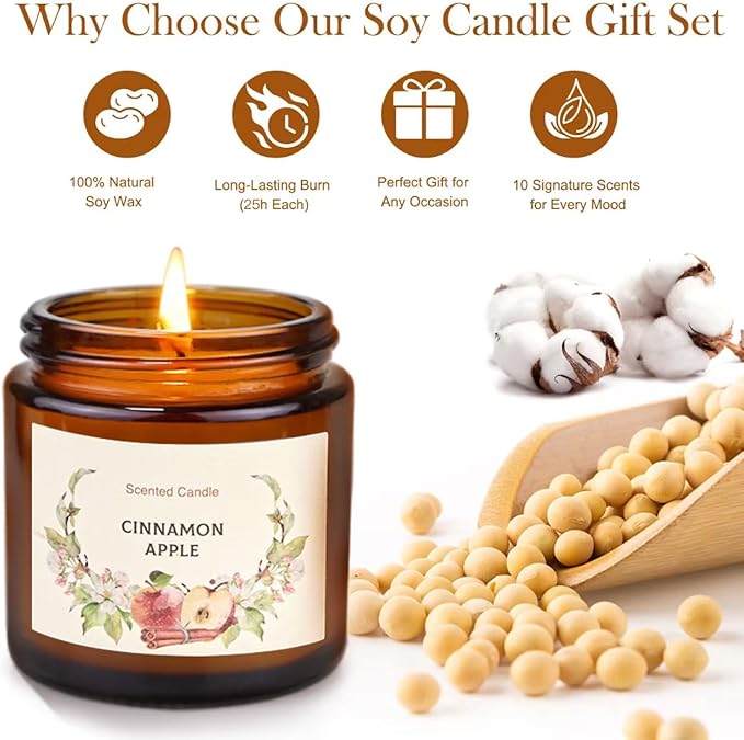 Scented Candle Gift Set for Women, 10 Pack Long Lasting Soy Wax Candles, Aromatherapy Candles for Home, Perfect Gifts for Birthday, Mother’s Day, Thanksgiving & Holidays