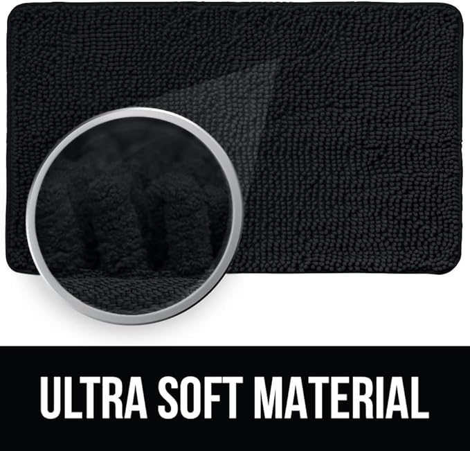 KANGAROO Bathroom Rugs, Chenille Soft Absorbent Bath Rug, Shaggy Shower Mat, Quick Dry Machine Wash Bathmat, Plush Carpet Mats for Tub, Bathtub and Room Home Decor Accessories, 36x24, Black