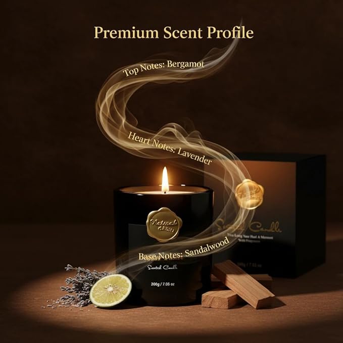 Scented Luxury Candle-Amber Allure-Aromatherapy Jar Candles for Relaxation & Sleep -7 oz- 45 Hours Clean Burn-Hand-Cast -100% Natural Soy Wax -Ideal Gifts