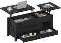 Seventable Coffee Table, 39.3" Lift Top Coffee Table with 2 Storage Drawers and Hidden Compartment, X Wood Farmhouse Support, Retro Center Table with Lift Tabletop for Living Room,Black