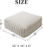 Unstuffed Pouf Ottoman Cover Soft Storage Extra Seat Farmhouse Comfortable Bohemian Poufs Accent Footrest 20x20x8 Inches for Living Room Bedroom Study Nook (White, Square)