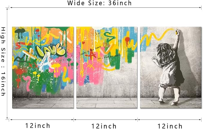 Novatique Graffiti Art Wall Decor Banksy Wall Art Colorful Pop Poster Street Graffiti Painting Canvas Print Ready to Hang for Bathroom Bedroom Office,12" x 16" x 3 Pcs