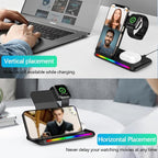 IHAO 3in1 Multifunctional Foldable Wireless Charging Station with LED Ambient Night Light Fast QC3.0 Charger for Phone, iWatch, Headphone Space-Saving Auto-Shutoff & Overcharge Protection-Black