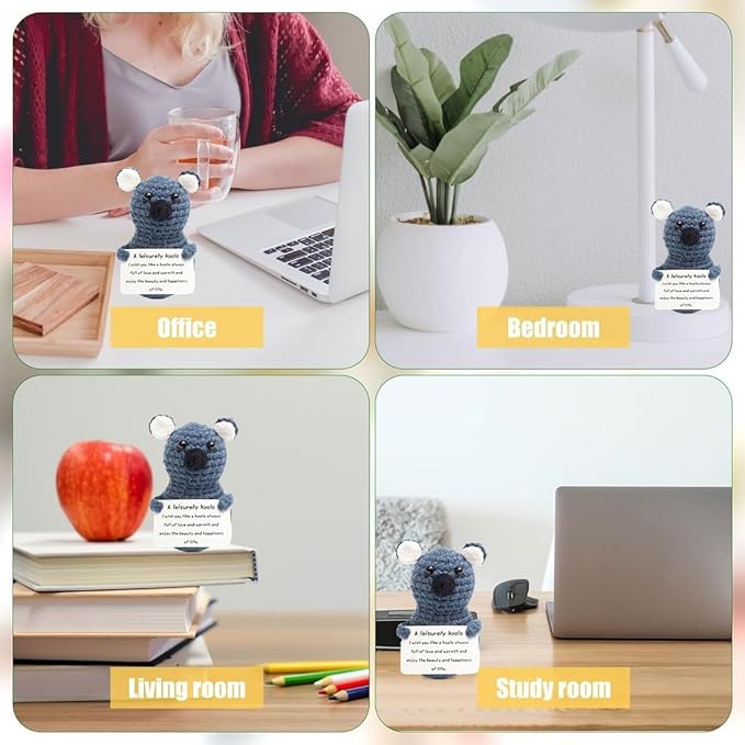 Funny Knitted Wool Doll Toy with Positive Card - Creative Cute Mini Crochet Positive Potato Dolls Cheer Up Gift for Family Kids Friends Encouragement Decoration (C- Leisurely Koala)