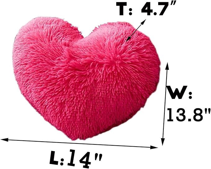 MorroMorn Fluffy Heart Throw Pillows, Shaggy Decorative Pillow for Sofa Couch Bed, Cute Room Decor Decorations for Women Girls Kids (Hot Pink)