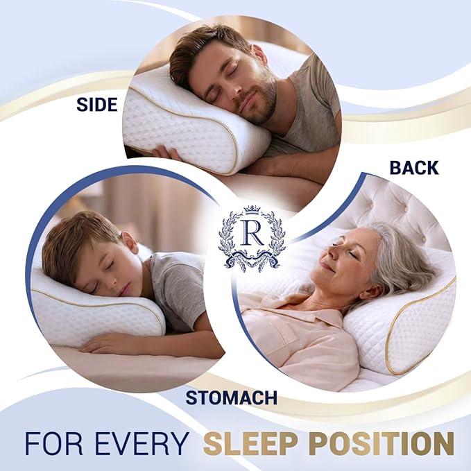 Royal Therapy 2-Pack Queen Memory Foam Pillow, Cervical, Queen Contour Pillow, Orthopedic Pillow for Neck Support, Neck Pain, Side Sleepers, CertiPUR-US