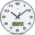 Wall Clock, 13" Dial Non-Ticking Silent Battery Operated Analog with LCD Display for Perpetual Calendar and F° Temperature, Ideal Modern Home, Bedroom, Kitchen, Office Decor(Black)